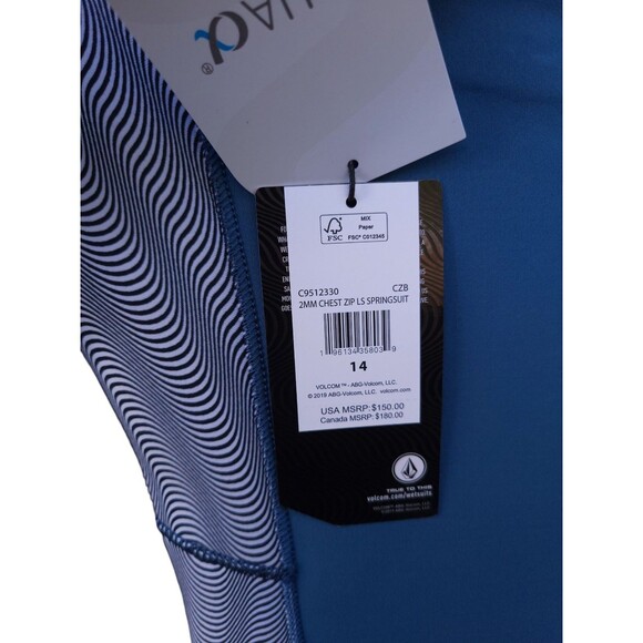 Volcom Big Boy’s Wetsuit Long Sleeve Blue Size 14 NWT Surf Swim - Picture 4 of 7